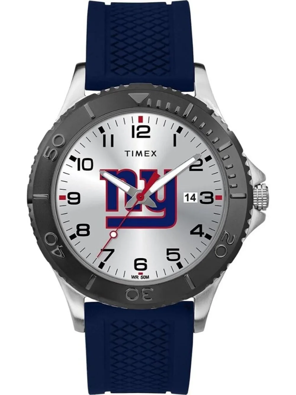 Men's Silver Blue Rubber Band Analog NFL Gamer New York Giants Luminant Watch